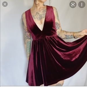 Urban Outfitters - Velvet burgundy skater dress M